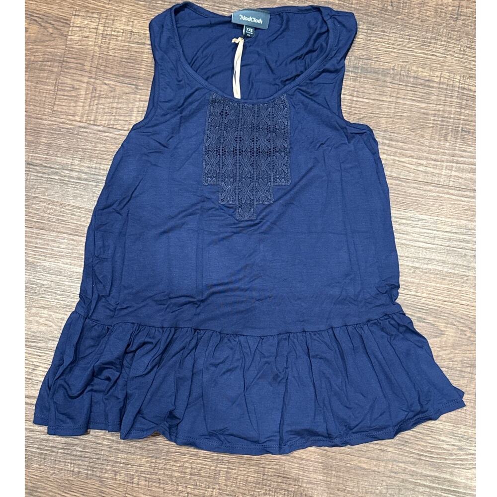 ModCloth Navy Blue Sleeveless Peplum Tank Crochet Knit Boho XXS NWT